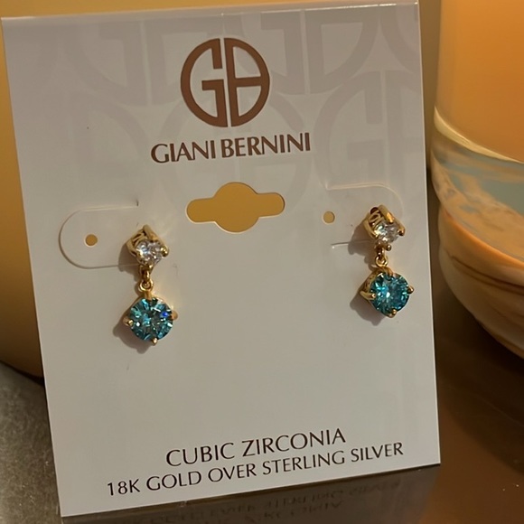Giani Bernini turquoise cubic zirconia 18k gold plated earrings - Picture 1 of 9